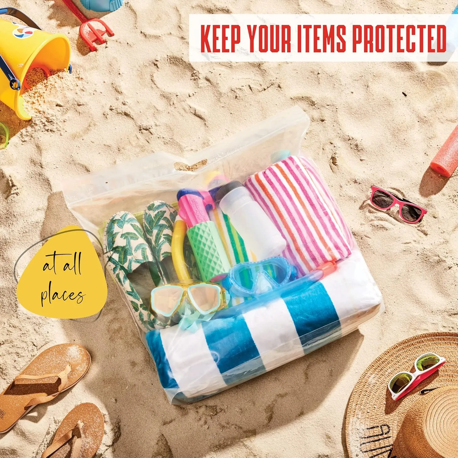 [ 25 BAGS ] JUMBO SIZE Travel Bags - With HANDLES - Heavy Duty Materials - DOUBLE ZIPPER TOP - 8 Gallon Bag Size 22" x 22" - Summer Travel, Picnics, Beach, Pool, Vacation, 25 pound Turkey Brining Bags