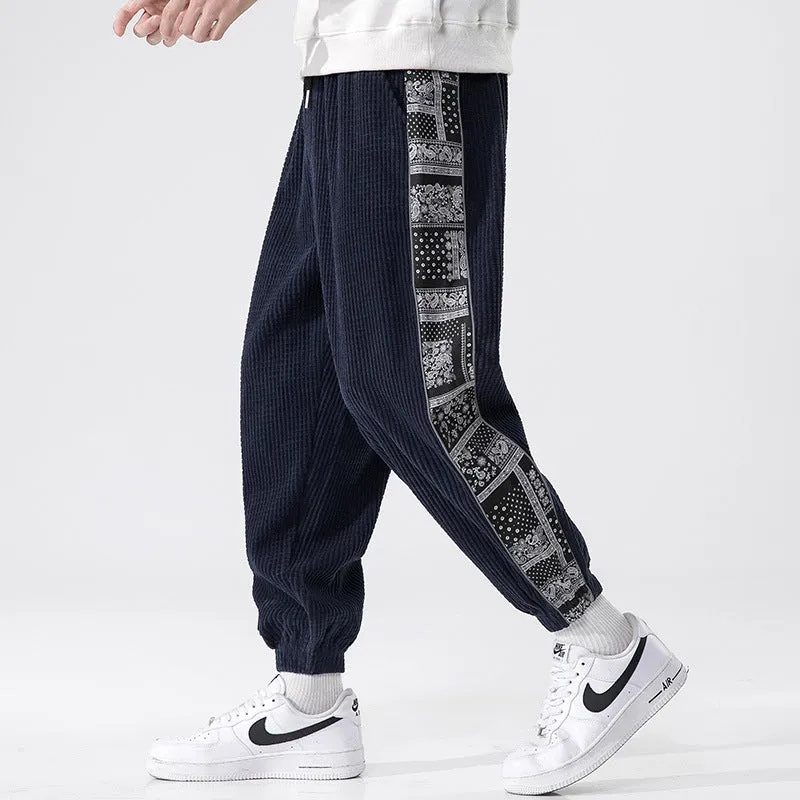 2024 Autumn-Winter Corduroy Casual Pants | Chinese-Inspired Paisley Patchwork Joggers