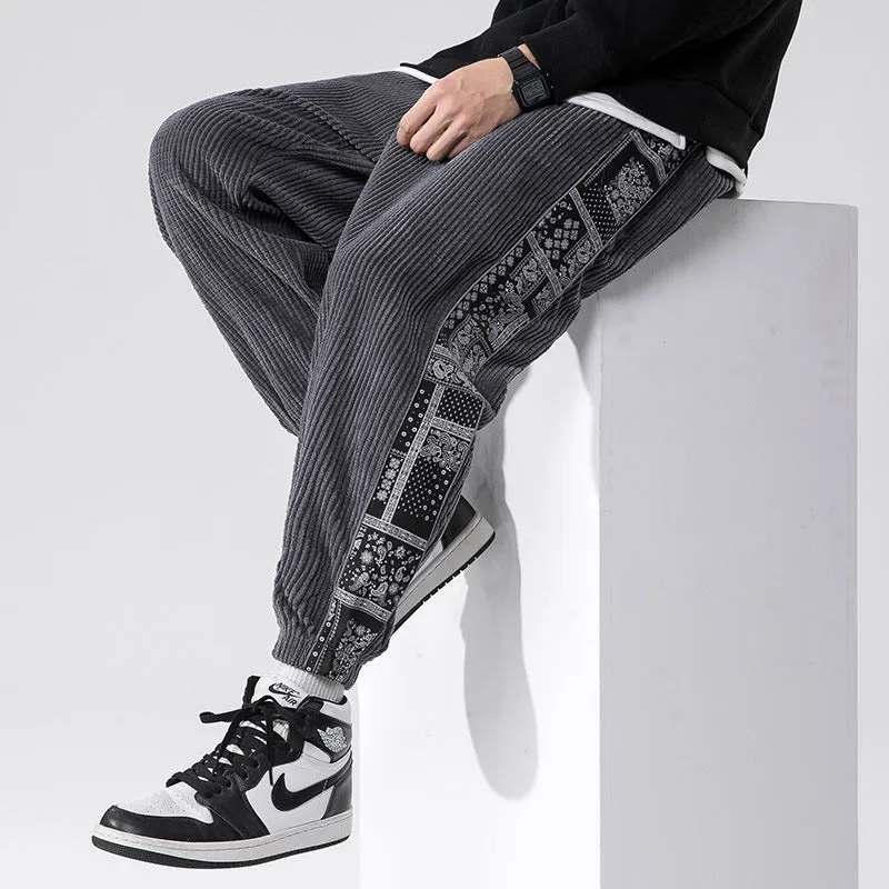 2024 Autumn-Winter Corduroy Casual Pants | Chinese-Inspired Paisley Patchwork Joggers