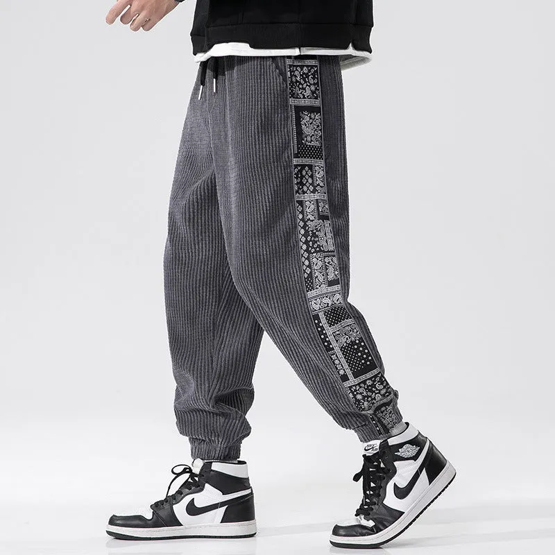 2024 Autumn-Winter Corduroy Casual Pants | Chinese-Inspired Paisley Patchwork Joggers