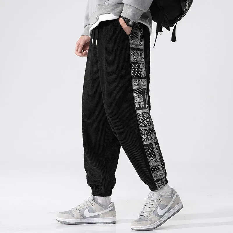 2024 Autumn-Winter Corduroy Casual Pants | Chinese-Inspired Paisley Patchwork Joggers