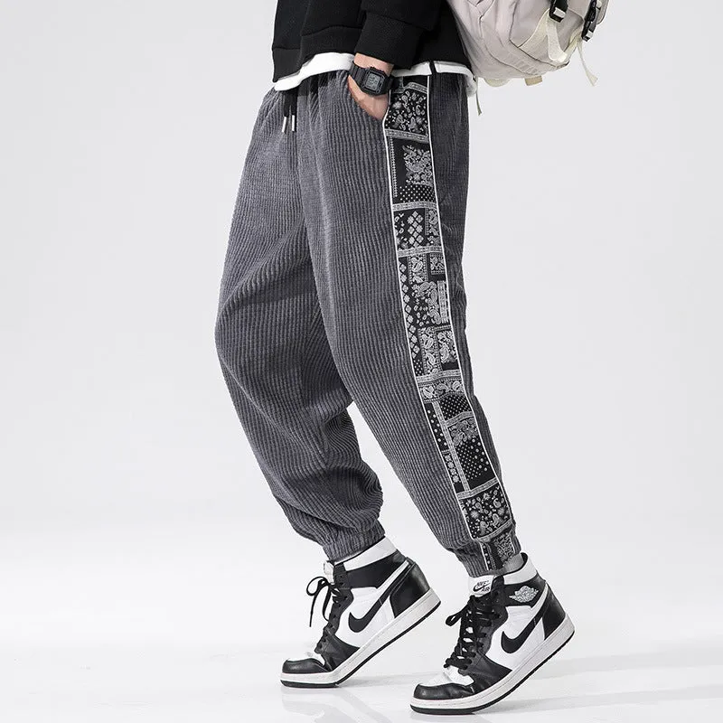 2024 Autumn-Winter Corduroy Casual Pants | Chinese-Inspired Paisley Patchwork Joggers