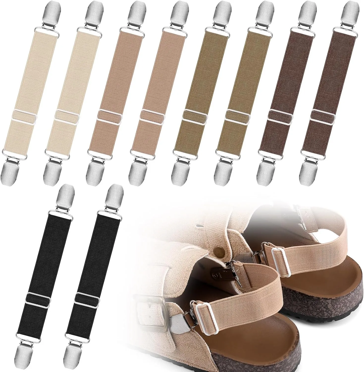 5 Pairs Elastic Shoe Straps Adjustable Sandal Heel Strap Anti-Loose Shoe Ankle Belt for Clogs Mule Footbed Cork Platform Slipper Suede Leather Mules Potato Boot Sandals