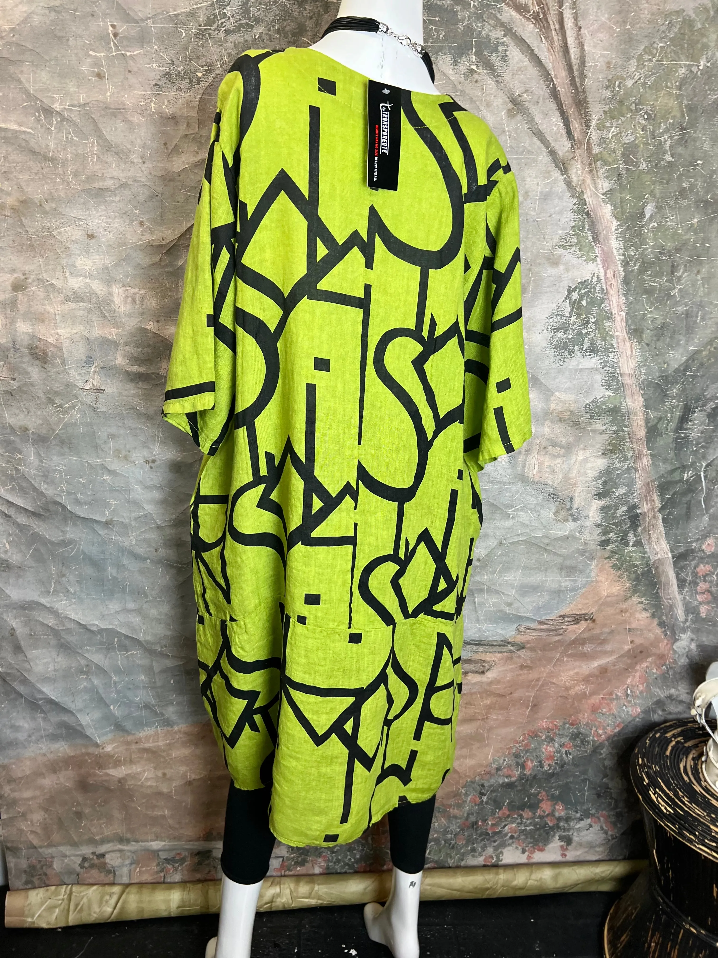 91470 S/Slv Tunic Letter Dress-KIWI