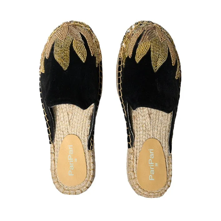 Agni Black Espadrilles Flats