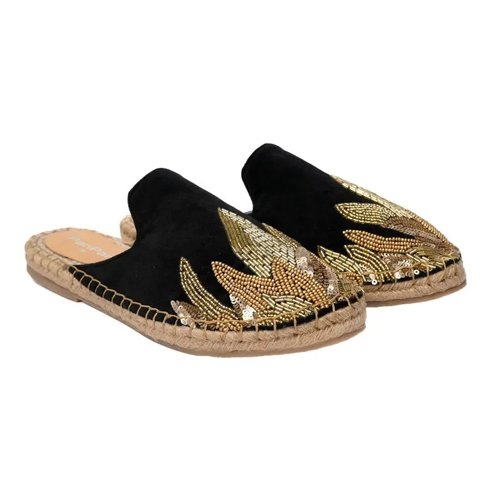 Agni Black Espadrilles Flats