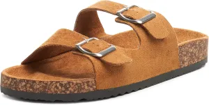 Alpine Swiss Womens Double Strap Contour Sandals | Adjustable Buckle Slides | Vegan Leather Footbed Sandals | Ergonomic Cork-Inspired Sole | Casual Summer Footwear Slip On Slides with Buckles