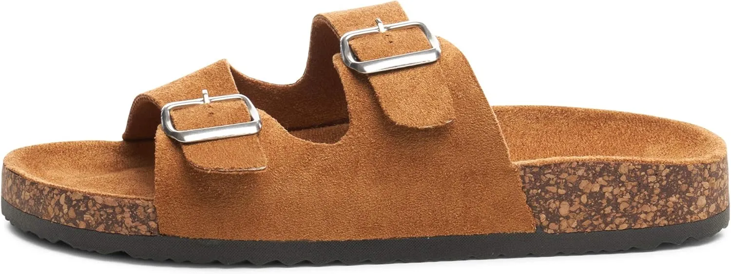 Alpine Swiss Womens Double Strap Contour Sandals | Adjustable Buckle Slides | Vegan Leather Footbed Sandals | Ergonomic Cork-Inspired Sole | Casual Summer Footwear Slip On Slides with Buckles