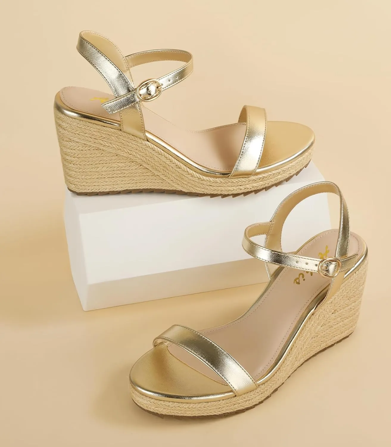 Ankis Platform Wedge Sandals for Women, Black Brown White Nude Espadrille Womens Wedge Sandals Comfortable Open Toe Ankle Strap High Heel Wedges for Women Dressy Summer -3.4Inch