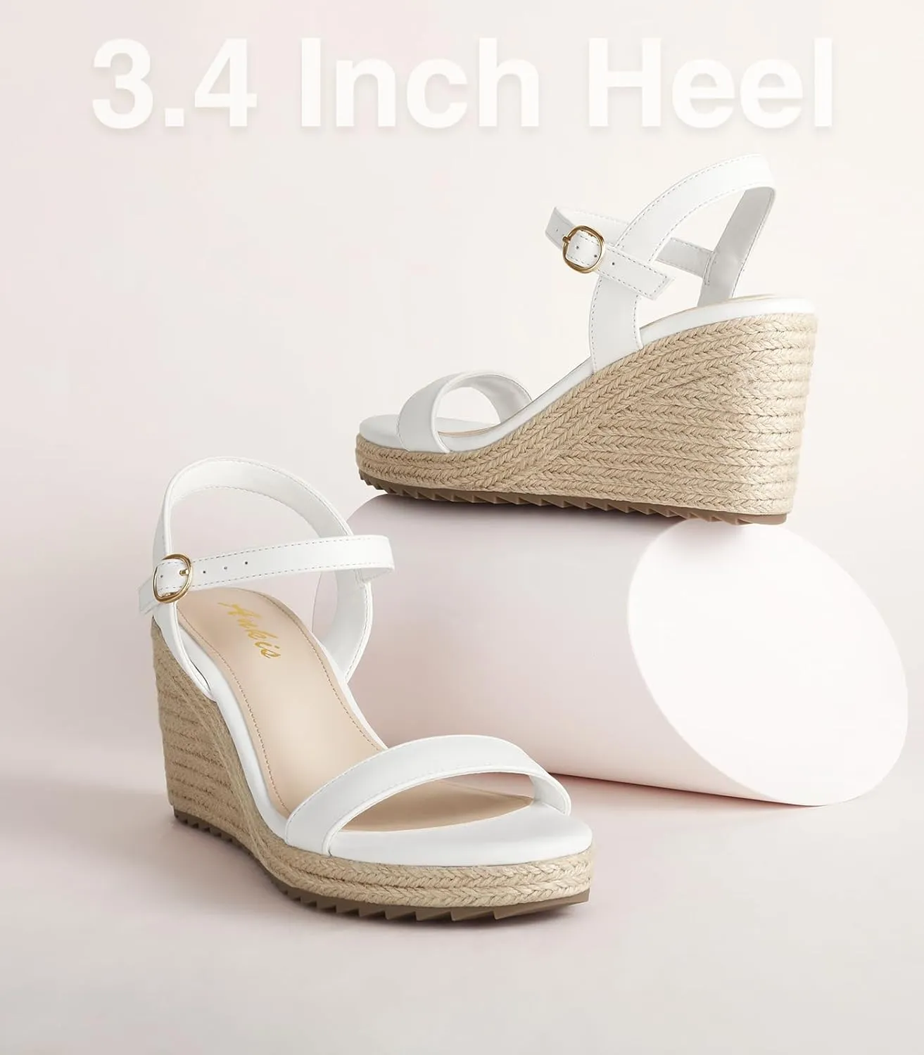 Ankis Platform Wedge Sandals for Women, Black Brown White Nude Espadrille Womens Wedge Sandals Comfortable Open Toe Ankle Strap High Heel Wedges for Women Dressy Summer -3.4Inch