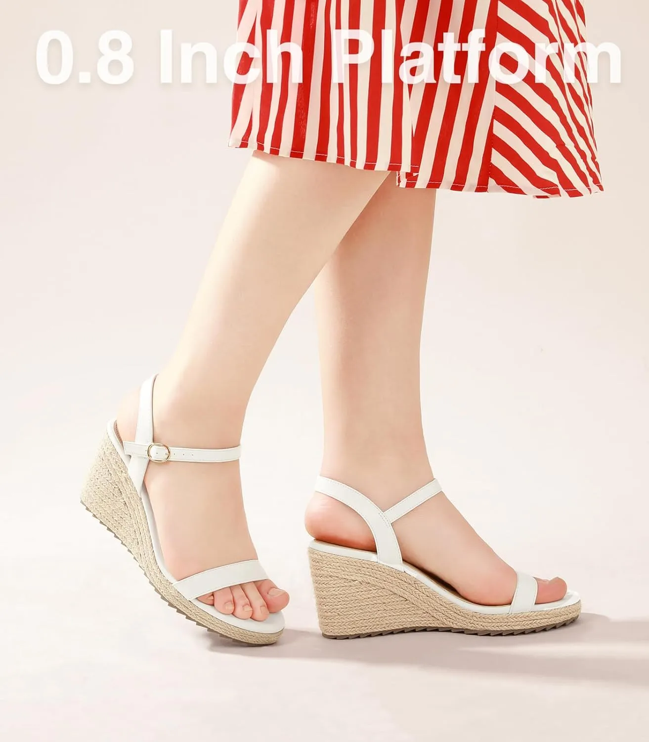 Ankis Platform Wedge Sandals for Women, Black Brown White Nude Espadrille Womens Wedge Sandals Comfortable Open Toe Ankle Strap High Heel Wedges for Women Dressy Summer -3.4Inch