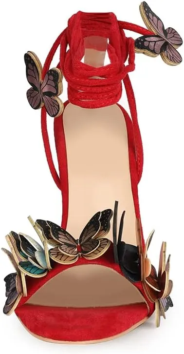Arqa Strappy Sandals for Women Butterfly Ankle Wrap Stiletto High Heels Open Toe Suede Lace-up Heeled Sandal Wedding Bride Dressy Pumps
