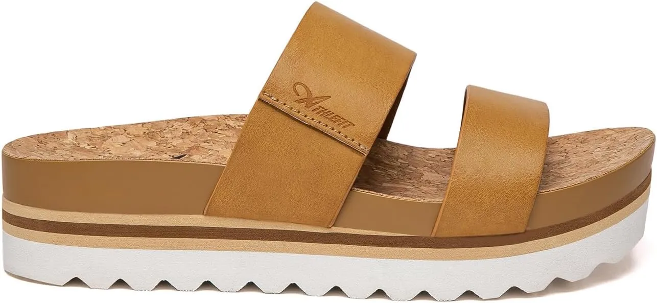 Athlefit Women's Platform Slide Sandals Comfortable Crok Footbed Arch Support Slip On Summer Beach Flatform Sandals