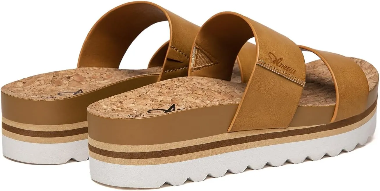 Athlefit Women's Platform Slide Sandals Comfortable Crok Footbed Arch Support Slip On Summer Beach Flatform Sandals