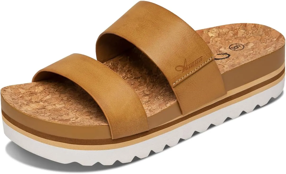 Athlefit Women's Platform Slide Sandals Comfortable Crok Footbed Arch Support Slip On Summer Beach Flatform Sandals