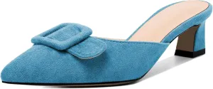 AUMOTE Women's Low Heel Mules Pointed Toe Kitten Heel Sandals Slip On Low Heeled Pump Solid Slippers for Dress Wedding Ladies Shoes 1.96 Inch