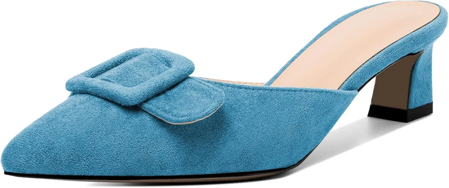 AUMOTE Women's Low Heel Mules Pointed Toe Kitten Heel Sandals Slip On Low Heeled Pump Solid Slippers for Dress Wedding Ladies Shoes 1.96 Inch