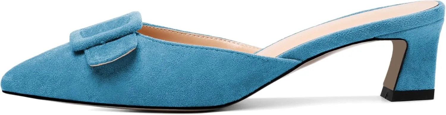 AUMOTE Women's Low Heel Mules Pointed Toe Kitten Heel Sandals Slip On Low Heeled Pump Solid Slippers for Dress Wedding Ladies Shoes 1.96 Inch