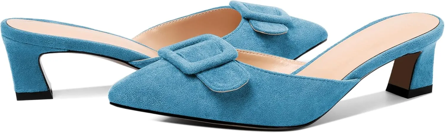 AUMOTE Women's Low Heel Mules Pointed Toe Kitten Heel Sandals Slip On Low Heeled Pump Solid Slippers for Dress Wedding Ladies Shoes 1.96 Inch