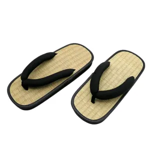 Bamboo Japanenes Traditional Shoes for Men Women House Tatami Slippers Straw Flip Flops Wicker Sandals Summer (L)