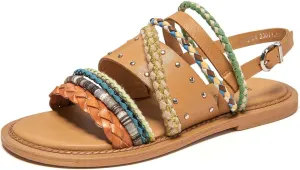 BEAU TODAY Flat Sandals for Women, Fashion Strappy Sandal Comfortable Arch Support Open Toe Beach Dressy Leather Summer Low Platform Sandals