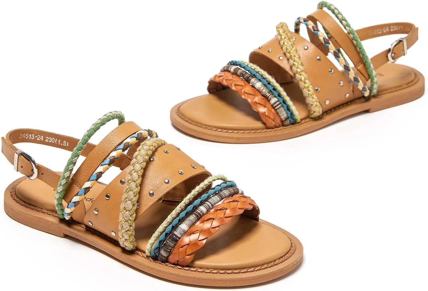 BEAU TODAY Flat Sandals for Women, Fashion Strappy Sandal Comfortable Arch Support Open Toe Beach Dressy Leather Summer Low Platform Sandals