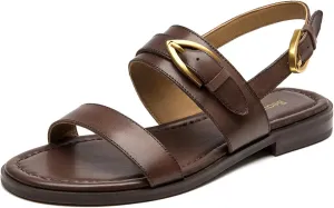BEAU TODAY Flat Sandals for Women,Adjustable Strappy Sandals for Women,Summer Fashion Comfortable Open-Toe Wide Dress Leather Sandals for Vacation Hiking