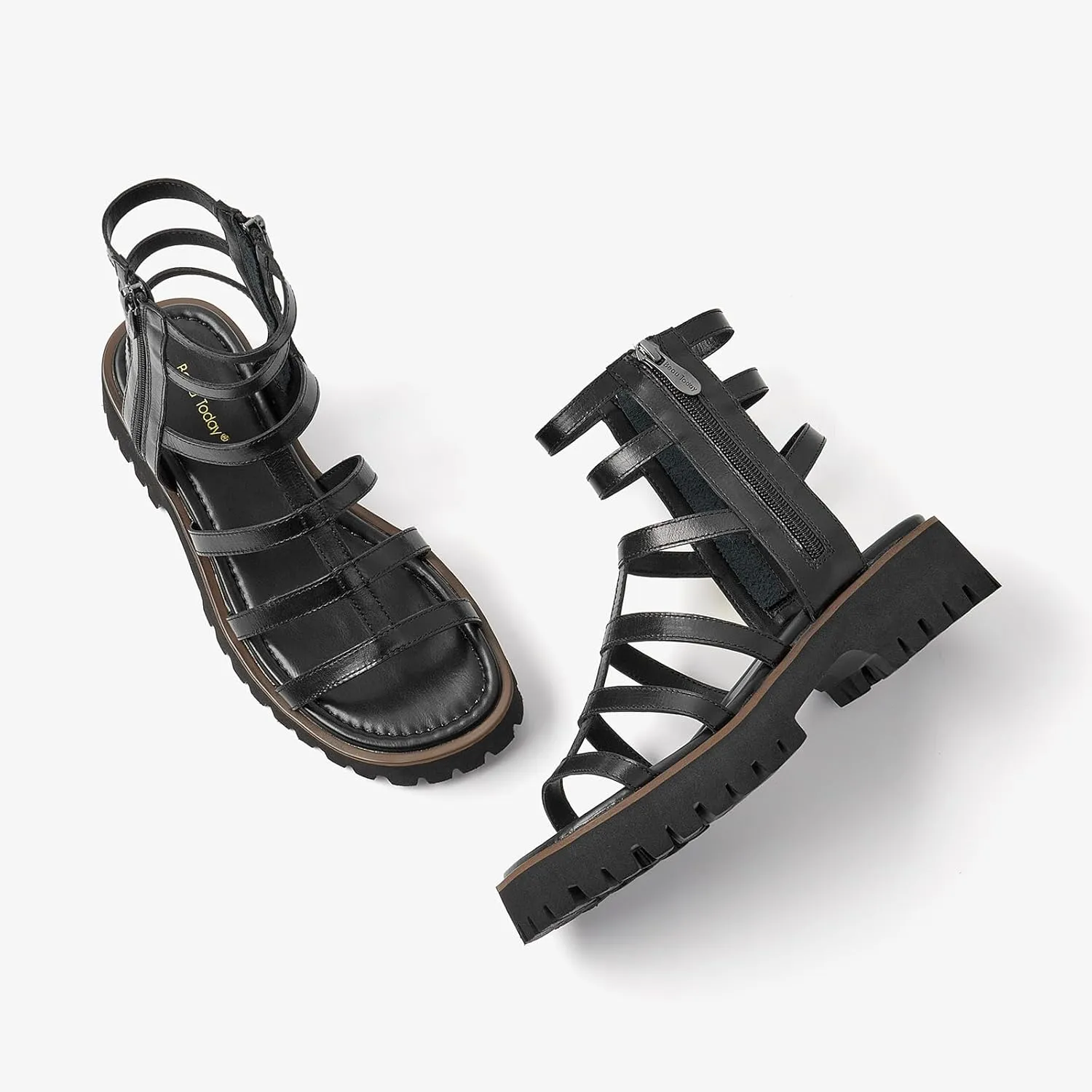 BEAU TODAY Gladiator Sandals for Women,Platform Strappy Sandals for Women,Dressy Comfortable Leather Double Zippers Fashion Roman Sandals for Summer Vacation