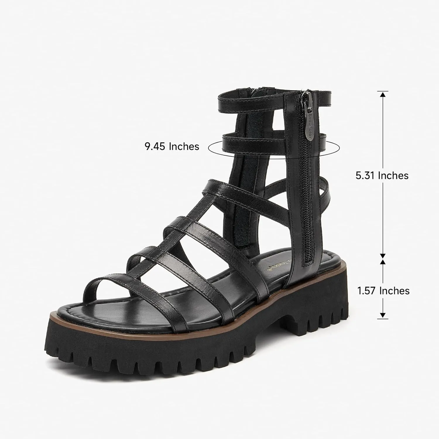 BEAU TODAY Gladiator Sandals for Women,Platform Strappy Sandals for Women,Dressy Comfortable Leather Double Zippers Fashion Roman Sandals for Summer Vacation