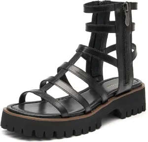 BEAU TODAY Gladiator Sandals for Women,Platform Strappy Sandals for Women,Dressy Comfortable Leather Double Zippers Fashion Roman Sandals for Summer Vacation