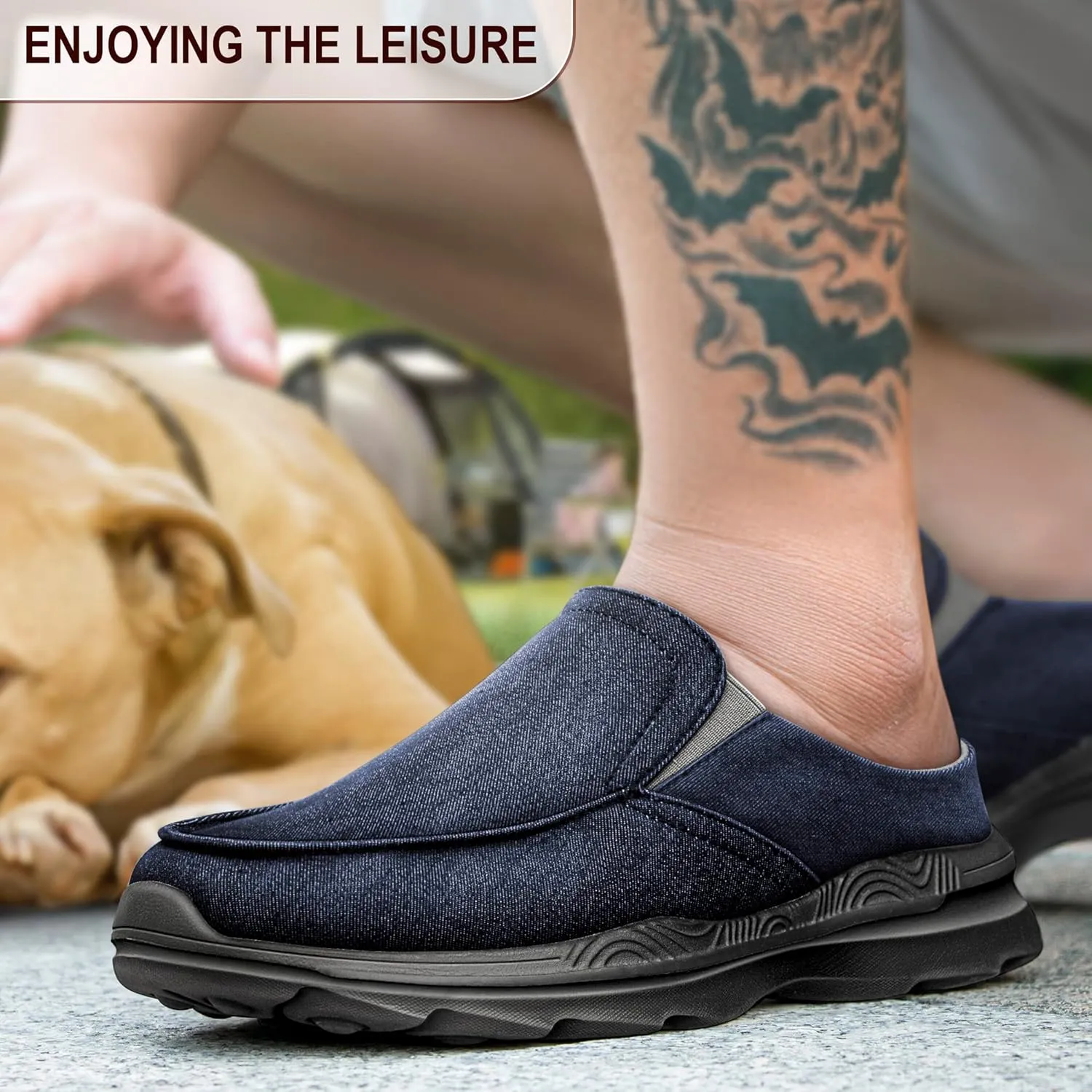 Bigant Men Slip-on Mules, Unisex Slippers Clogs Garden Shoes with Breathable Upper Supportive Sole