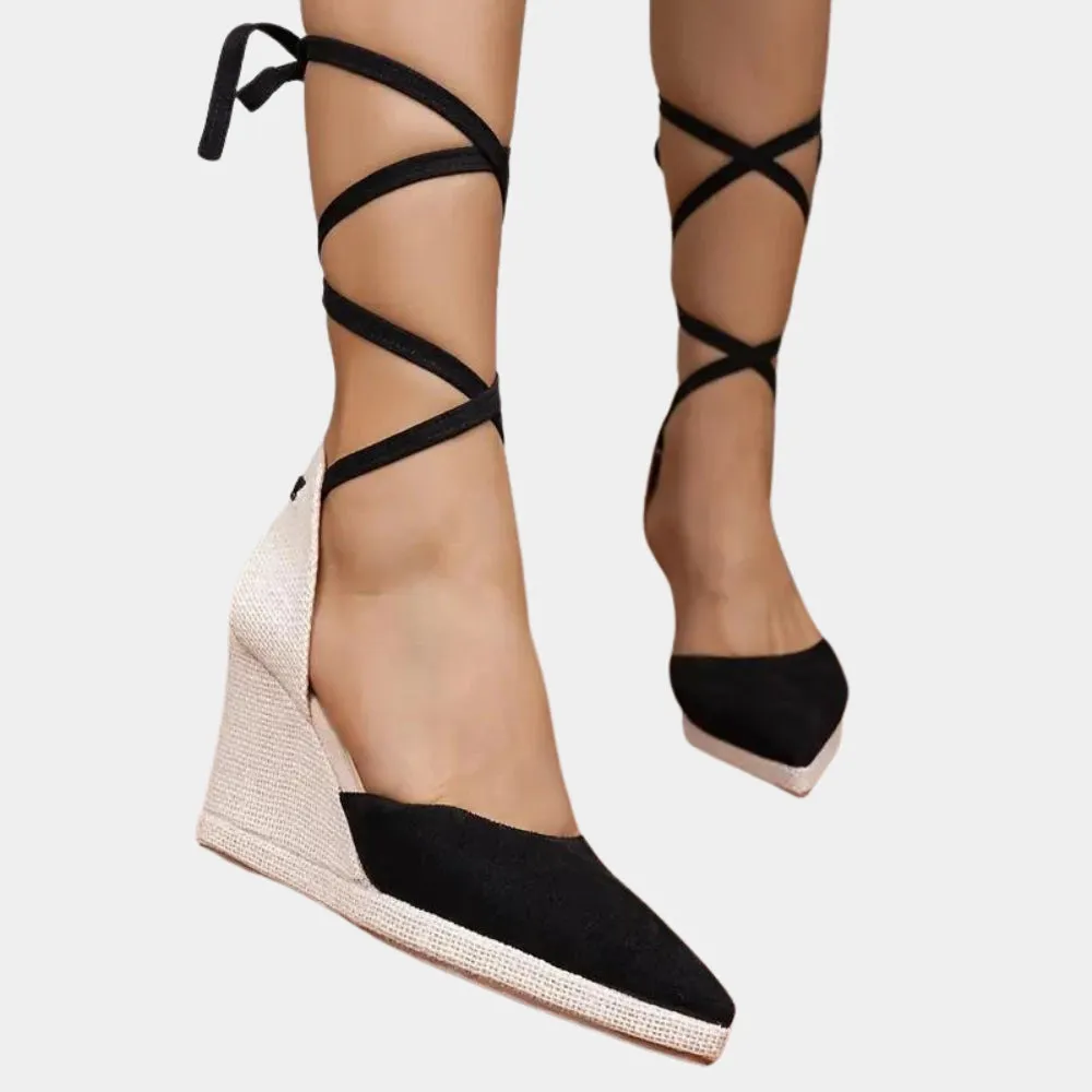 Black & White Lace-Up Open Toe Espadrilles - Women's Summer Sandals