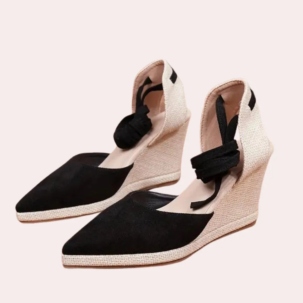 Black & White Lace-Up Open Toe Espadrilles - Women's Summer Sandals