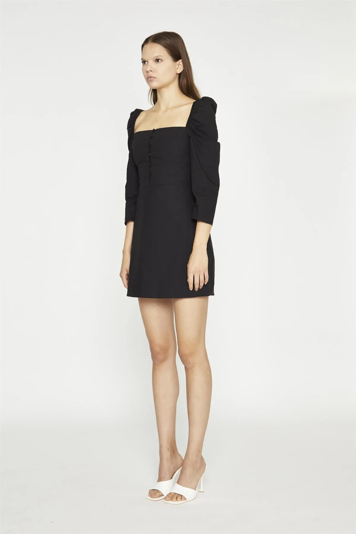Black Button-Front Mini-Dress