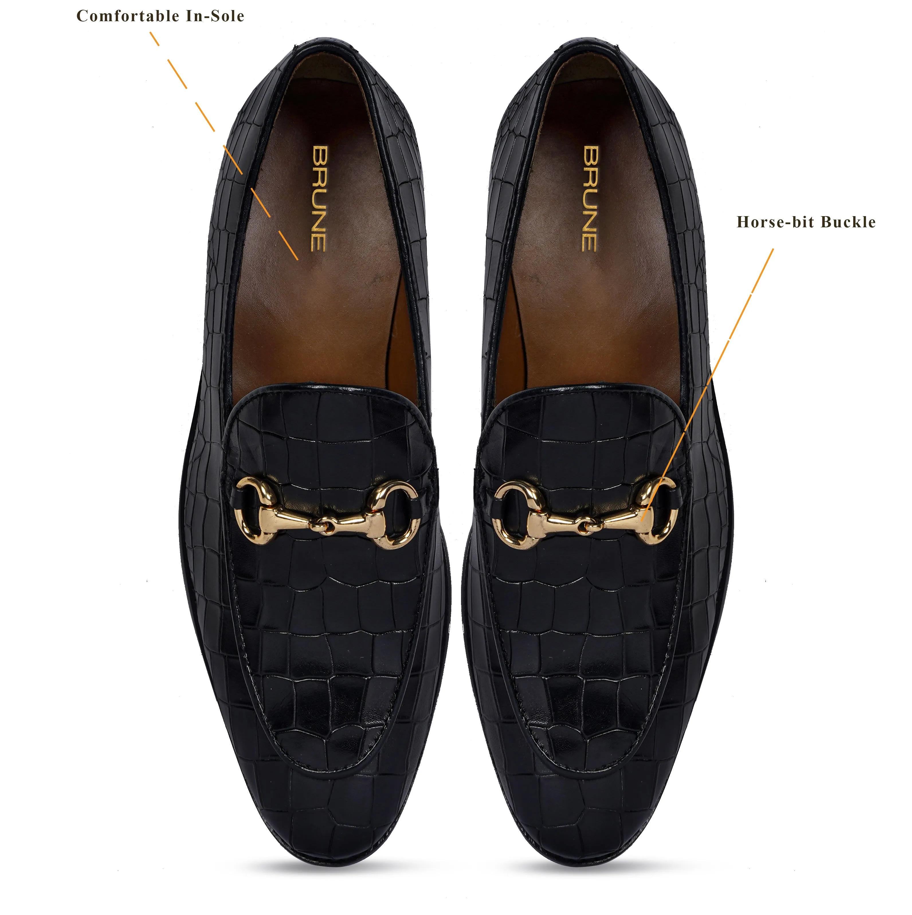 Black Full Deep Cut Leather Loafer With Horse-bit Buckle