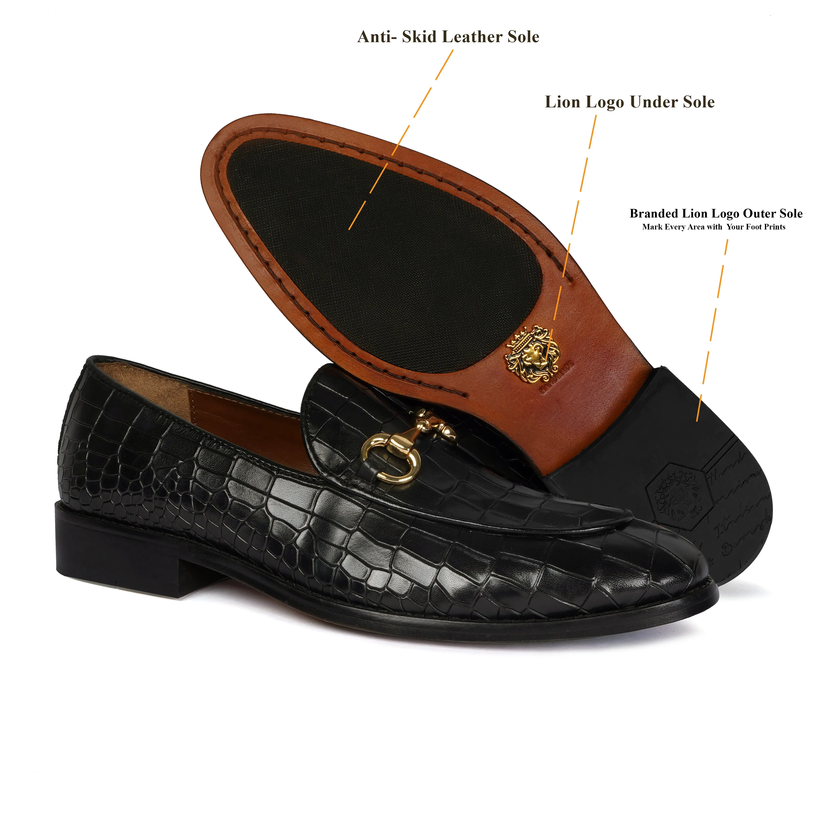 Black Full Deep Cut Leather Loafer With Horse-bit Buckle