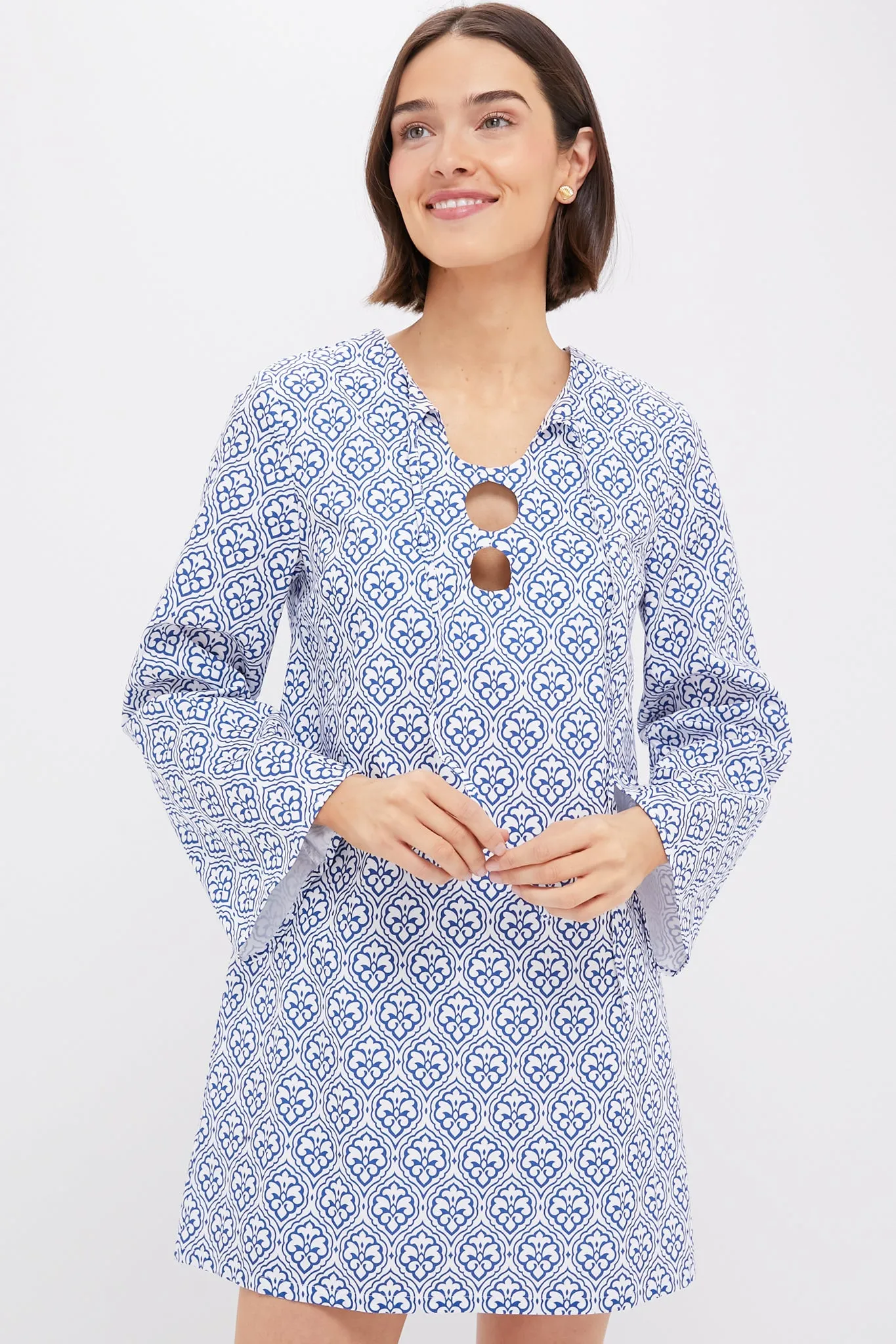 Blue Quatrefoil Blake Mini Dress