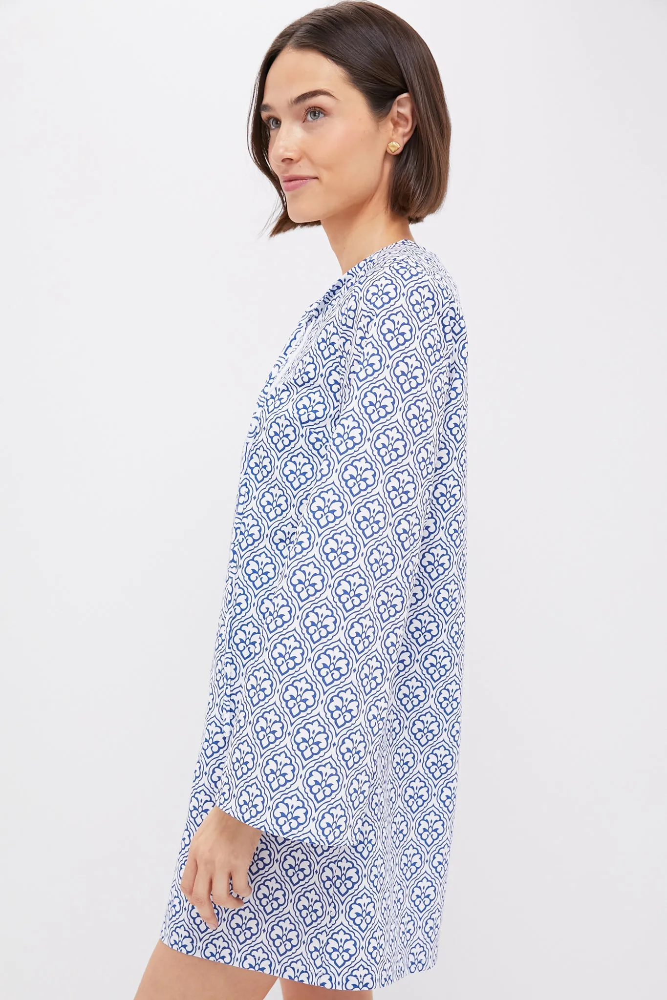 Blue Quatrefoil Blake Mini Dress