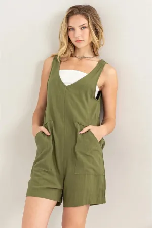 Boho Linen Side Pockets Sleeveless Flowy Romper