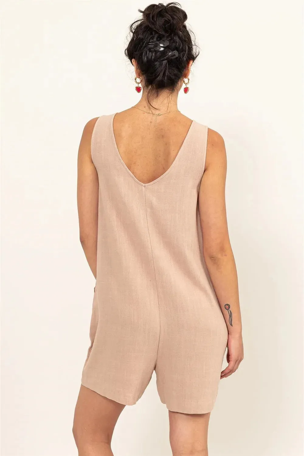 Boho Linen Side Pockets Sleeveless Flowy Romper