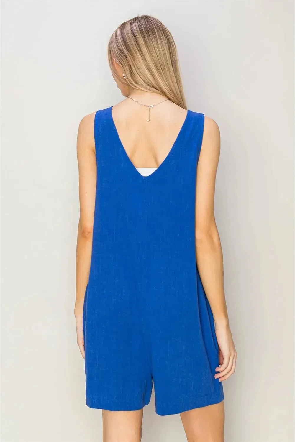 Boho Linen Side Pockets Sleeveless Flowy Romper