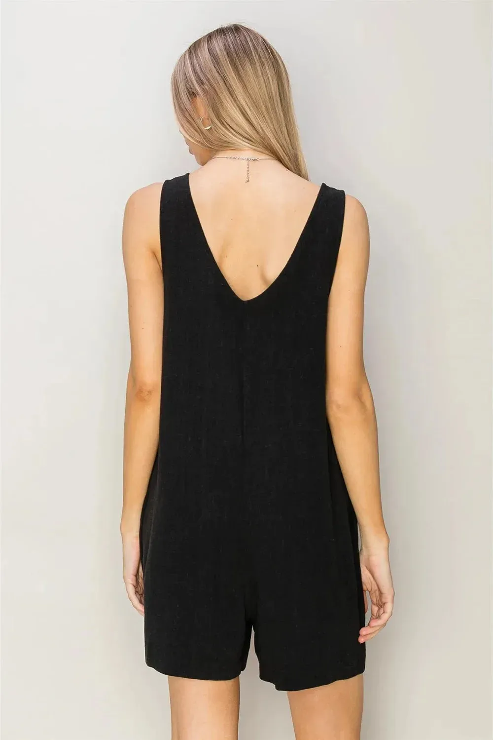 Boho Linen Side Pockets Sleeveless Flowy Romper