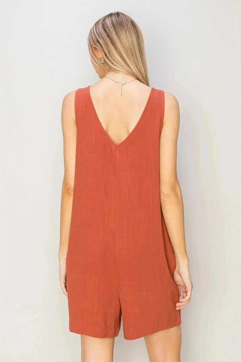 Boho Linen Side Pockets Sleeveless Flowy Romper