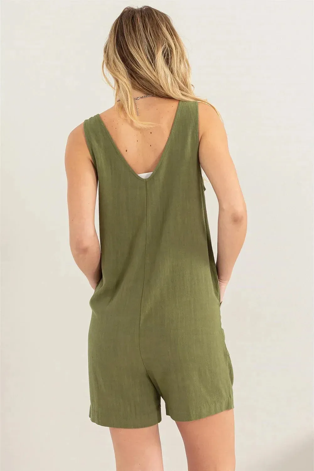 Boho Linen Side Pockets Sleeveless Flowy Romper