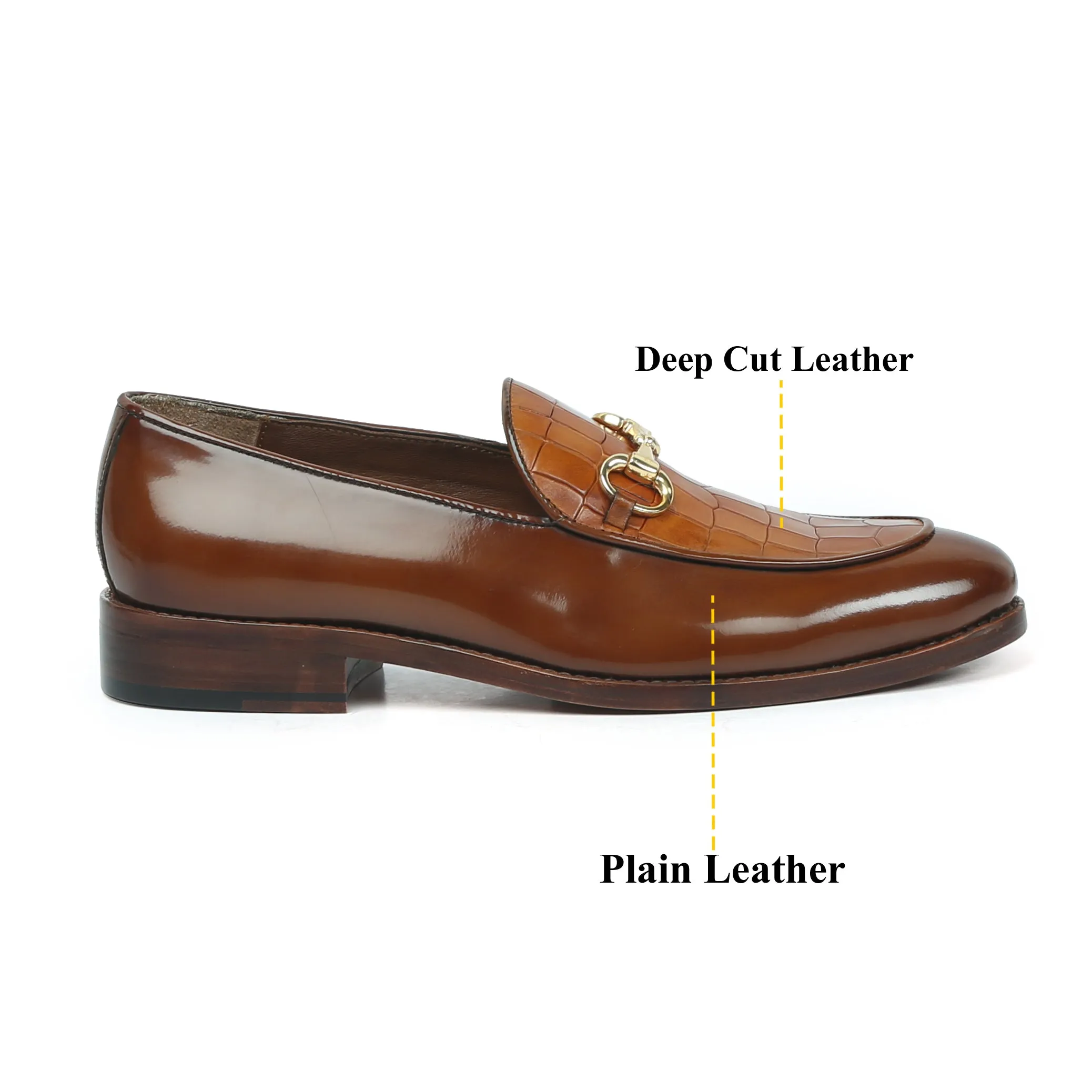 Brown Brush Off Loafers with Tan Deep Cut Leather at Vamp
