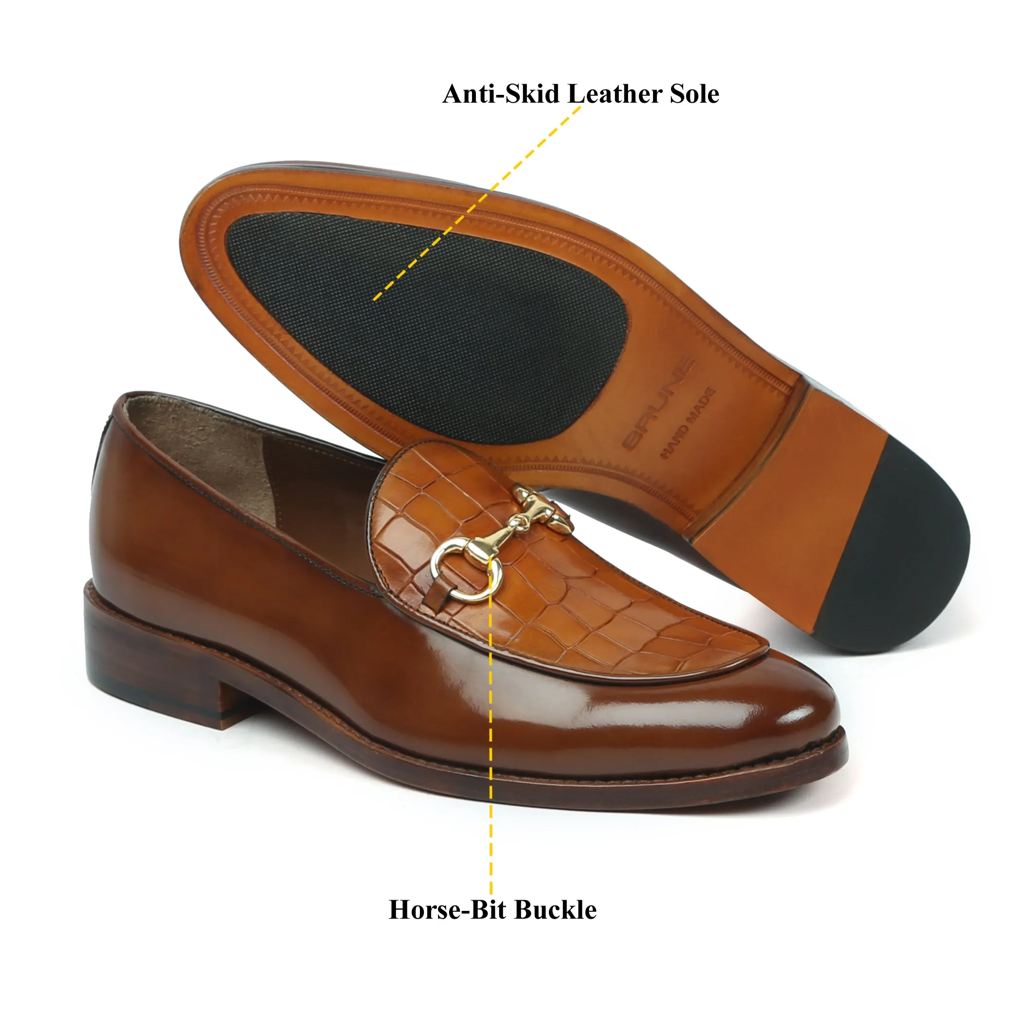Brown Brush Off Loafers with Tan Deep Cut Leather at Vamp