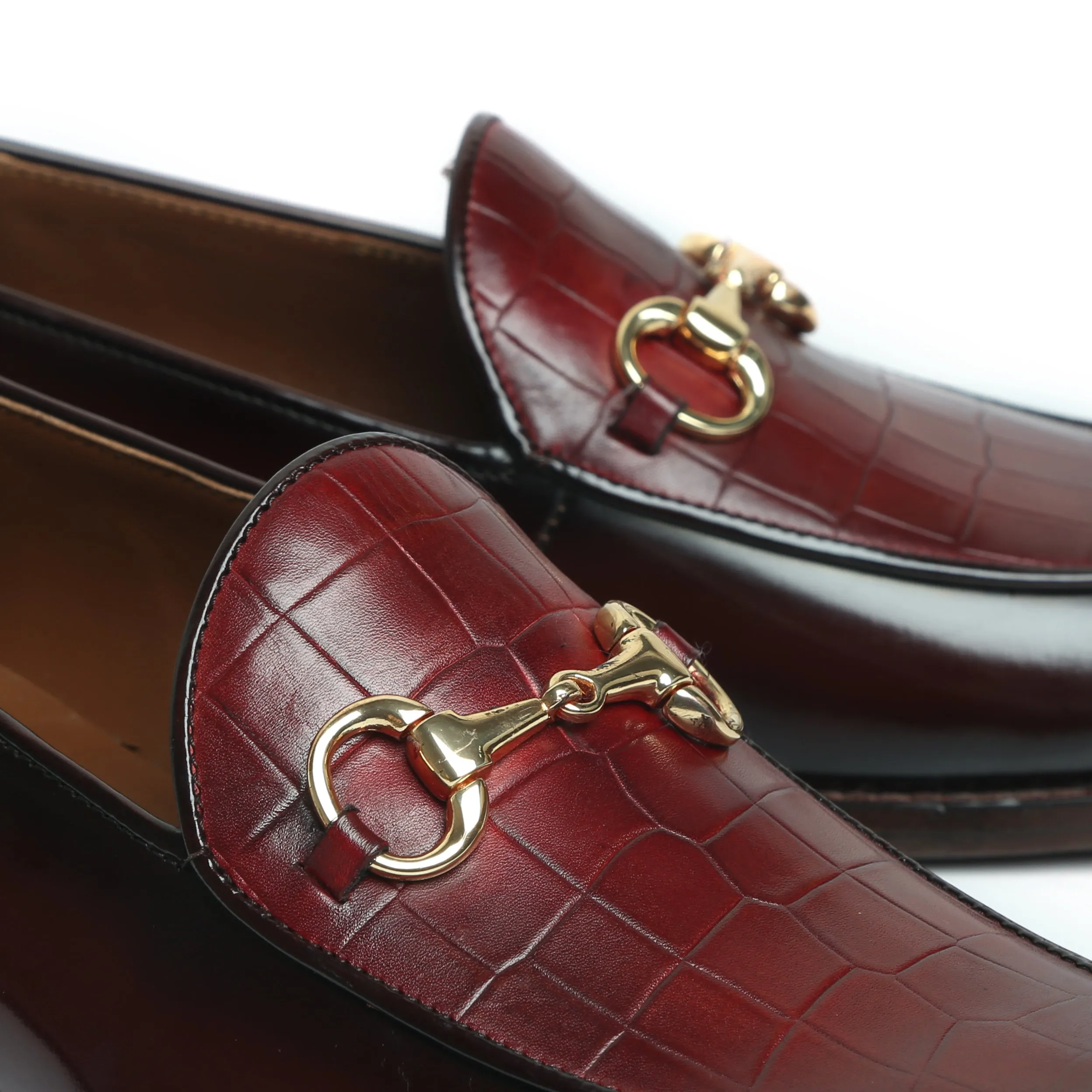Brown Brush Off Loafers with Wine Deep Cut Leather At Vamp