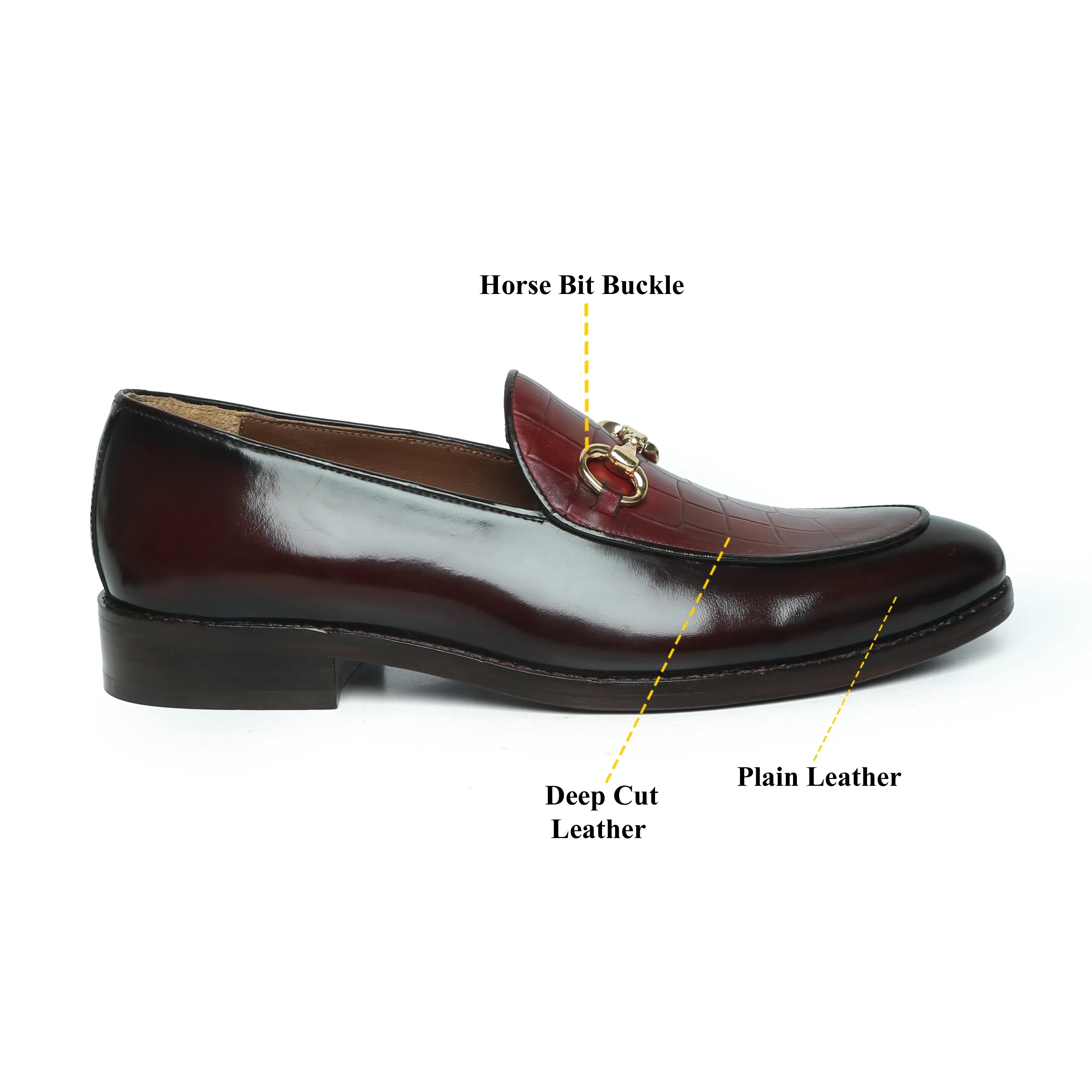 Brown Brush Off Loafers with Wine Deep Cut Leather At Vamp