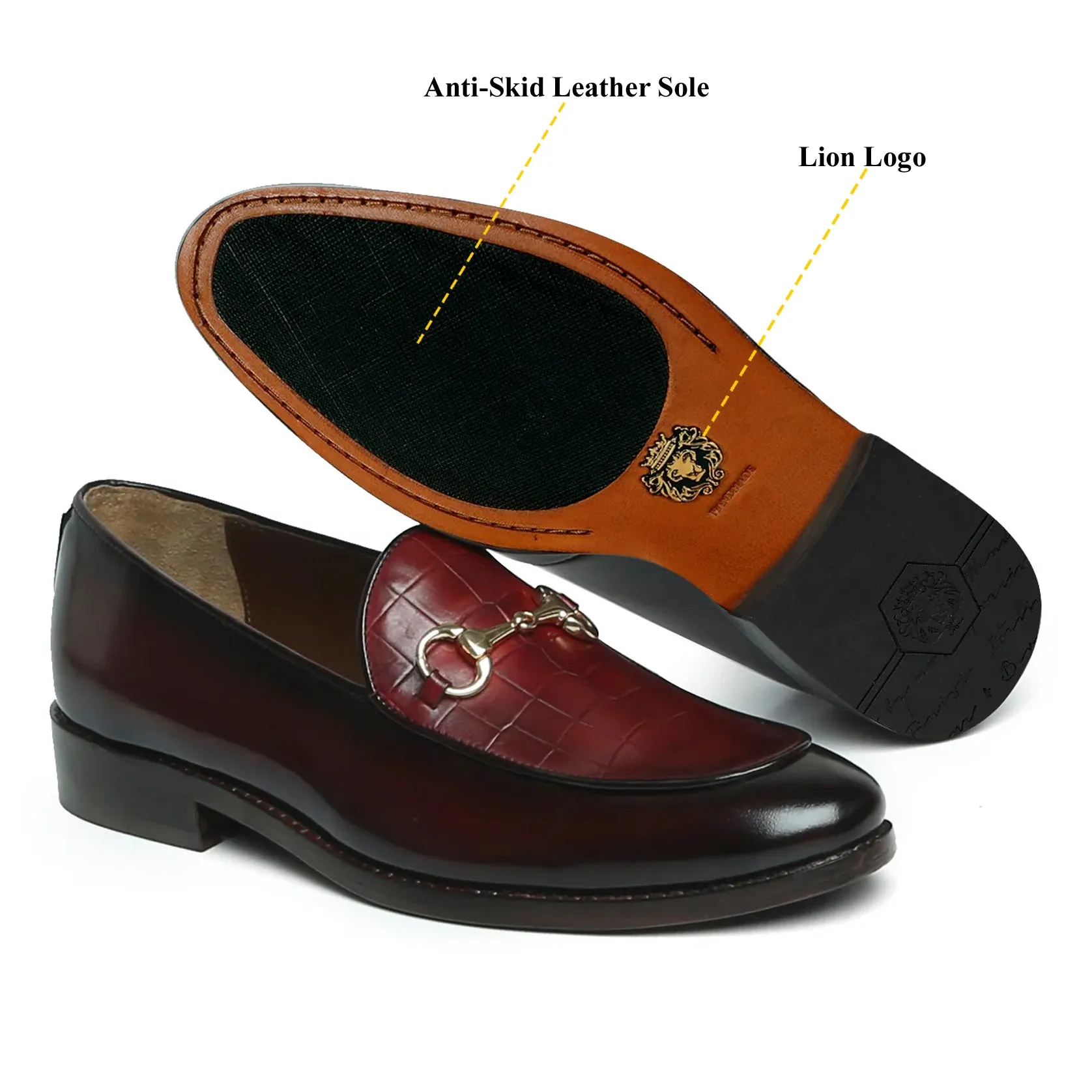 Brown Brush Off Loafers with Wine Deep Cut Leather At Vamp
