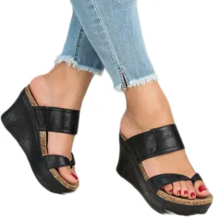 Bunion Womens Wedge Platform Sandals,Summer Casual Orthopedic Slippers with Arch Support,Elegant Comfy Foot Correction Beach Flip Flops,for Hallux Valgus (Color : Black, Size : 5)